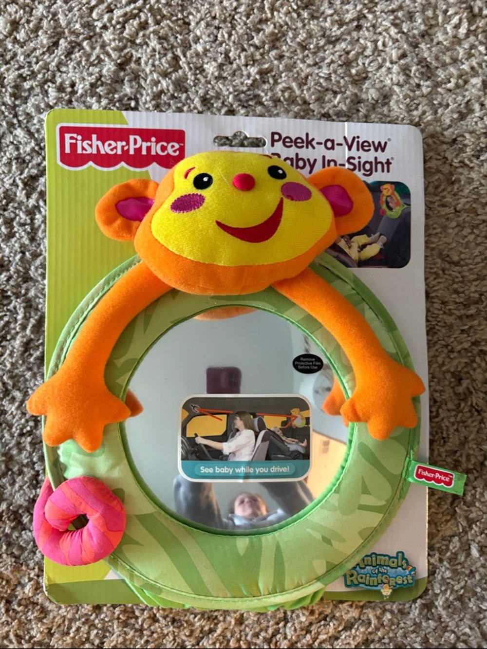 Fisher-Price Plush Monkey Peek-a-View Mirror - Yellow, Orange, Green, Pink